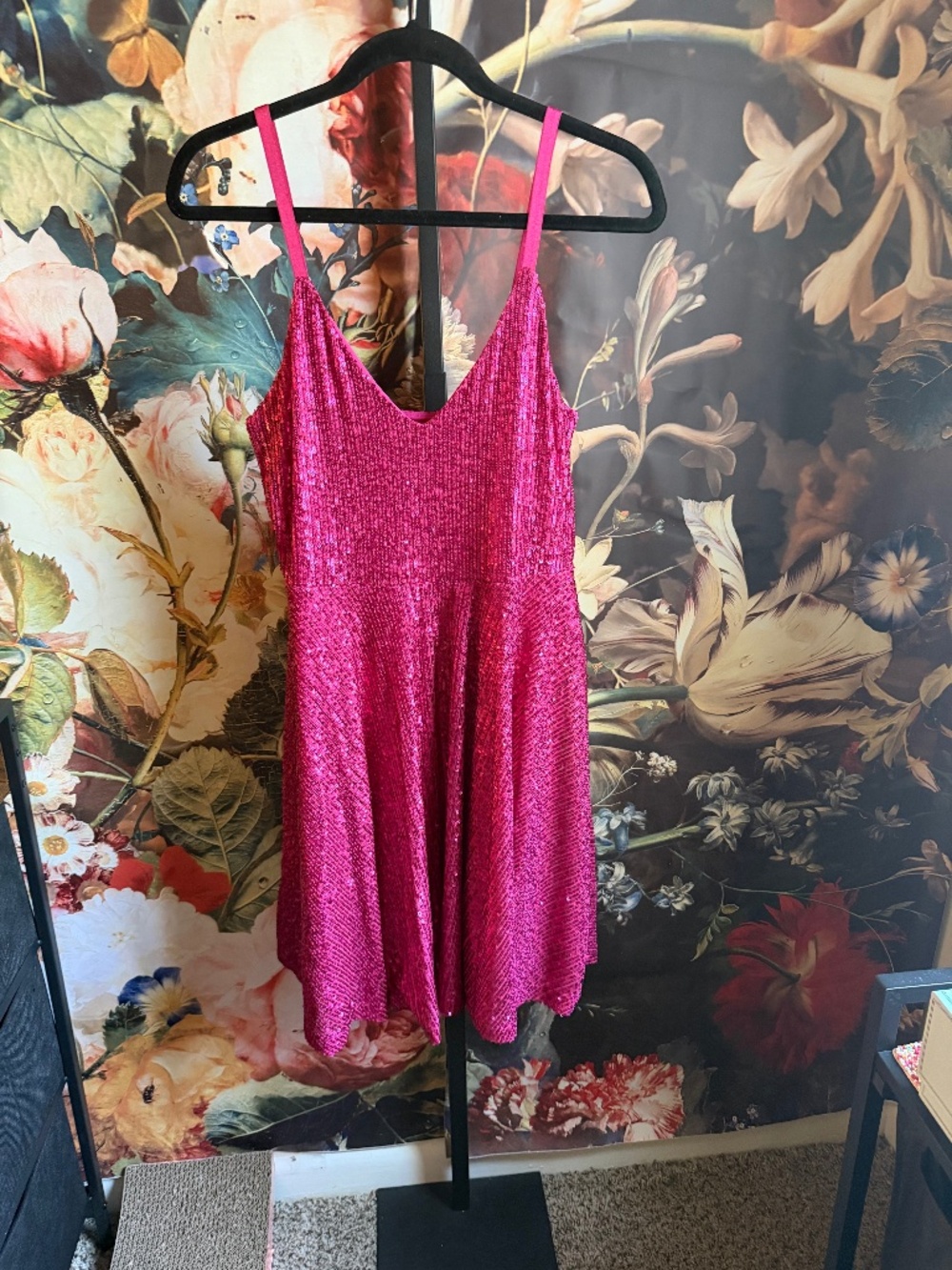 NWT BLACKMILK Siz M Sequined Hot Pink Fit n’ Flare!